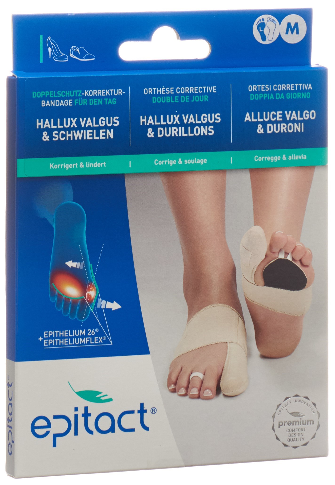 Epitact flexible Doppelschutz Korrekturbandage Hallux valgus TAG M 21.5-23cm links