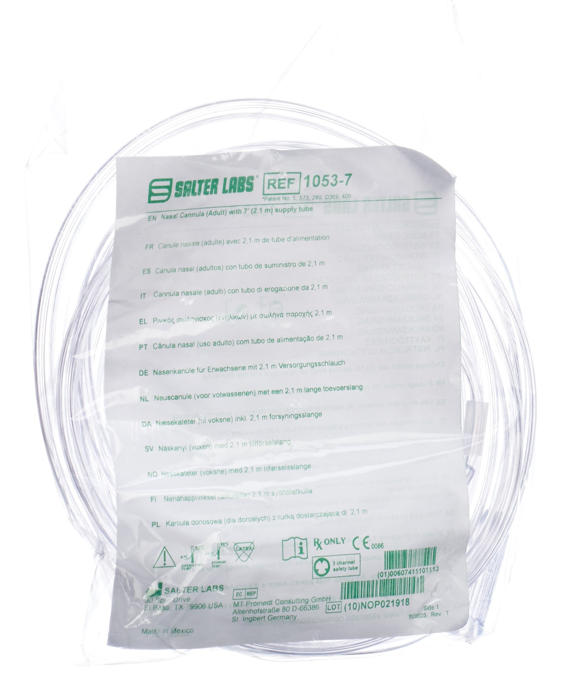 SALTER LABS O2-Brille Erwachsene gerade + 2.1m Schlauch