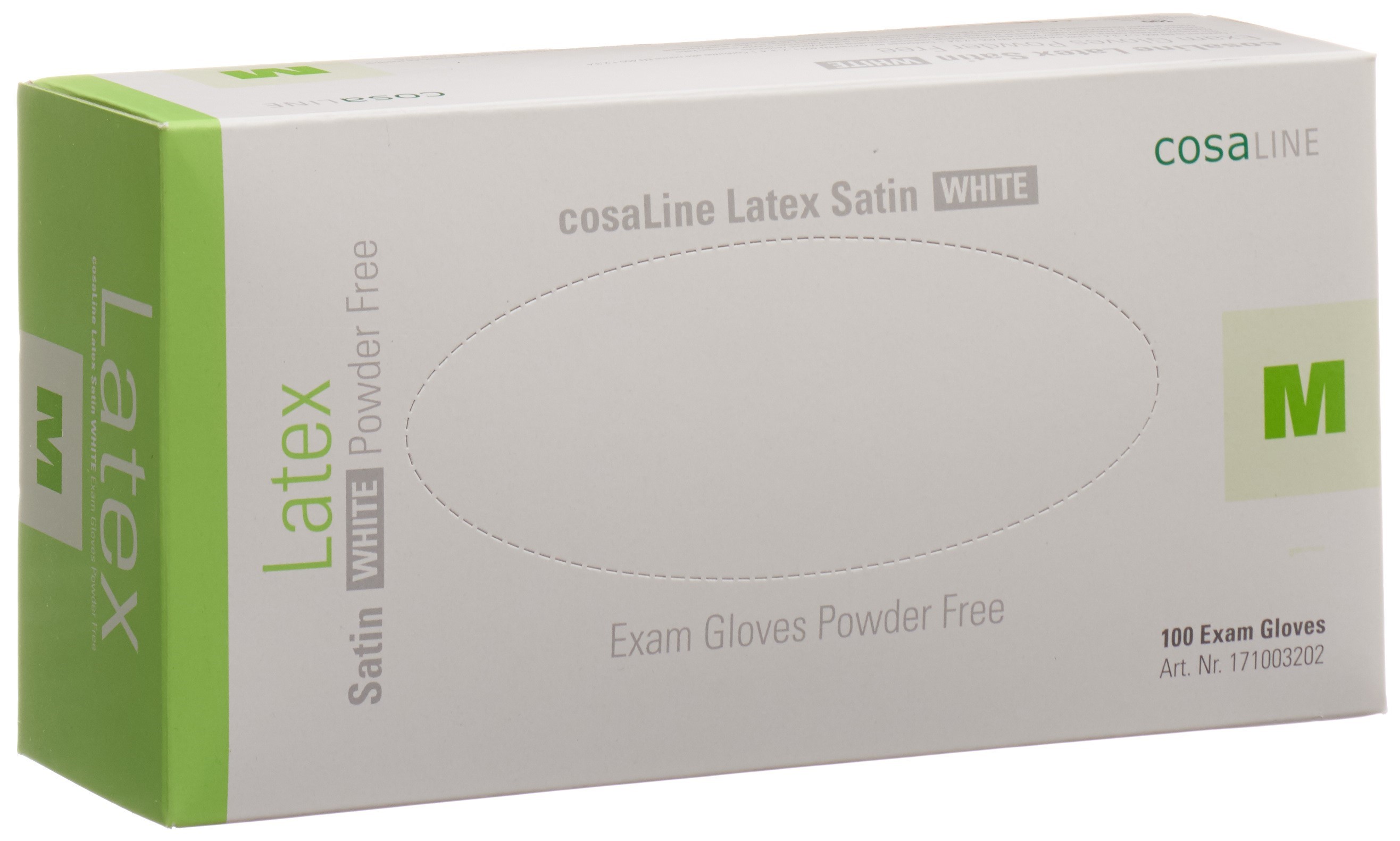 cosaLine Untersuchungshandschuhe M Latex Satin weiss puderfrei