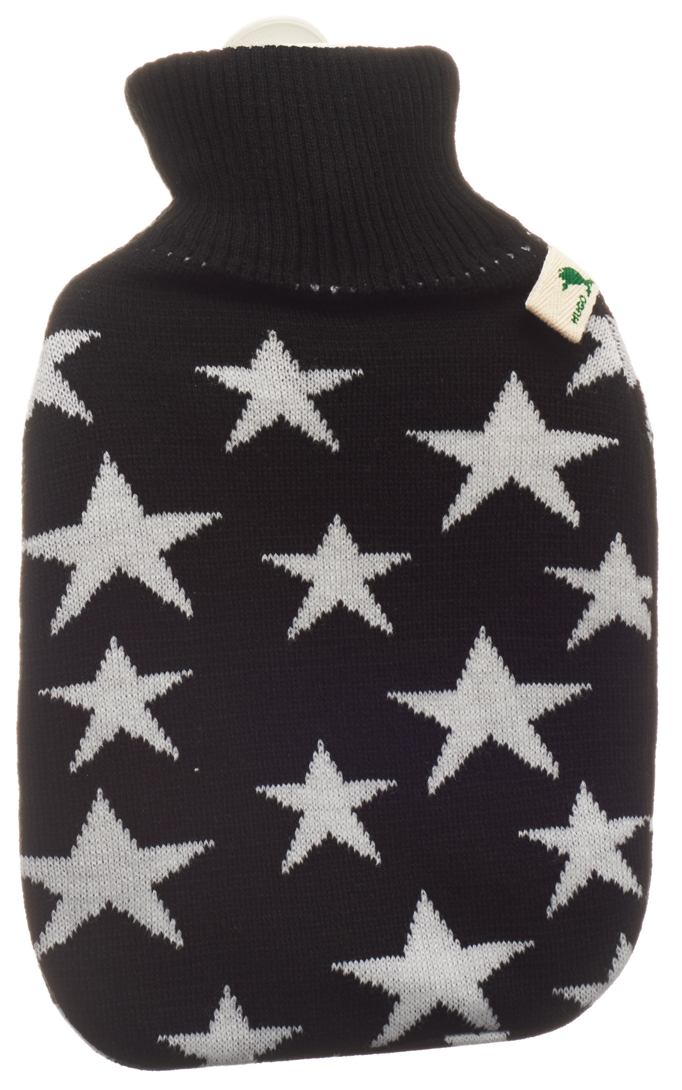 HUGO FROSCH Wärmflasche PVC 1.8l Strickbezug Sterne weiss