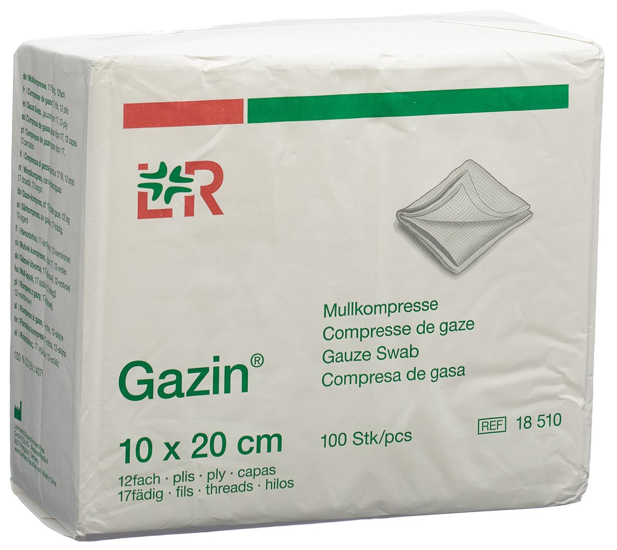 Gazin Mullkompressen 10x20cm 12-fach/17 fädig mit RK