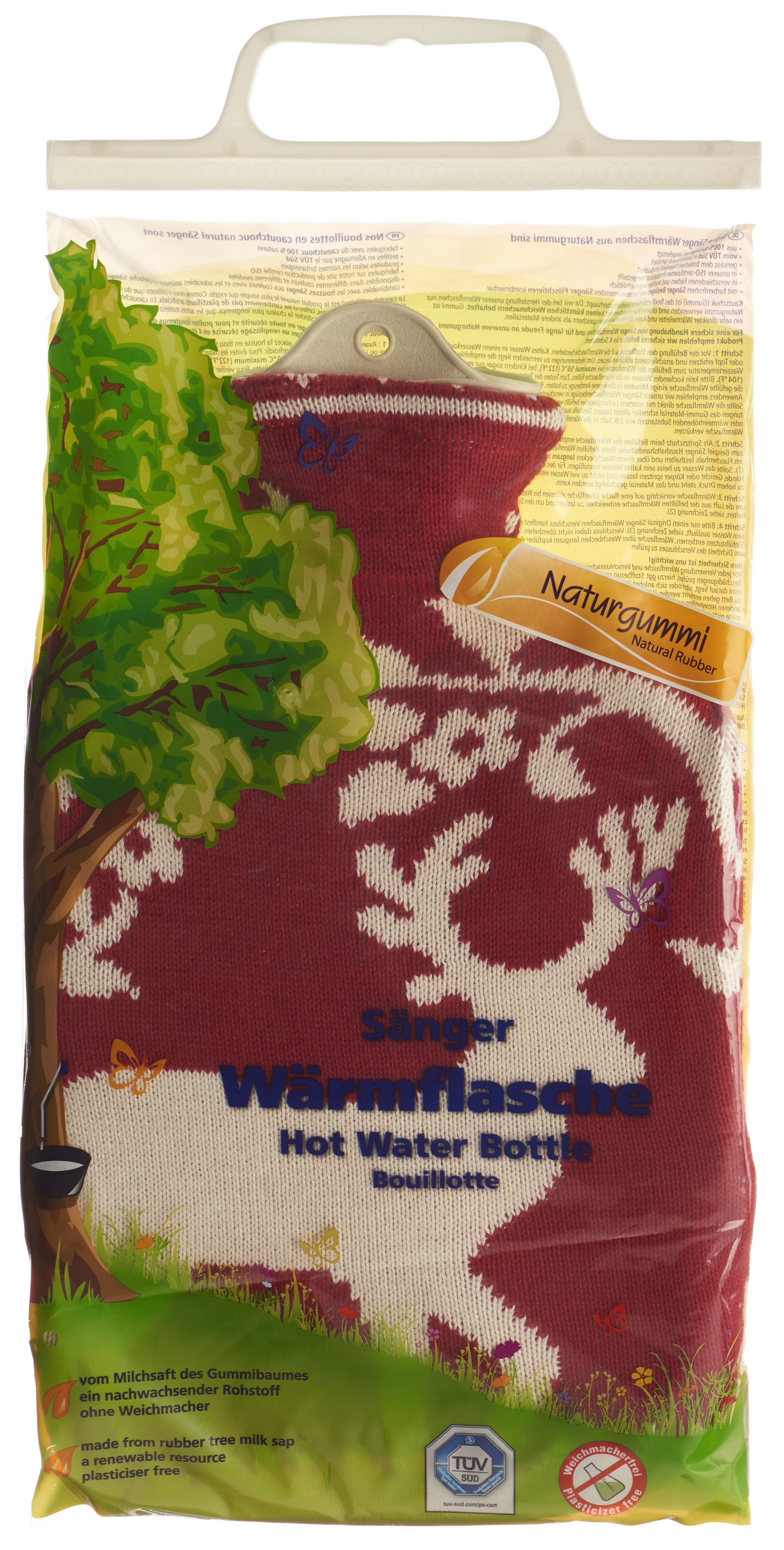 Sänger Wärmflasche 2l Strickbezug rot Hirsch