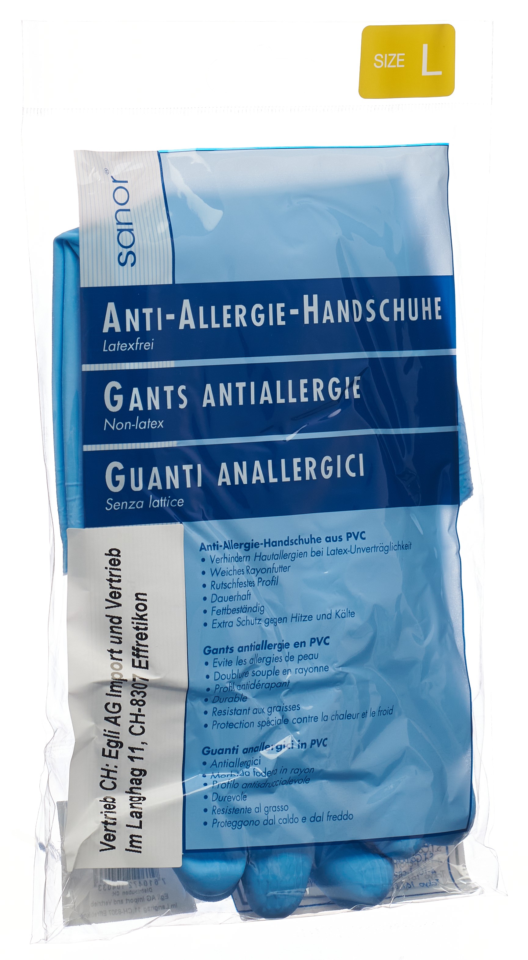 sanor Anti Allergie Handschuhe PVC L blau