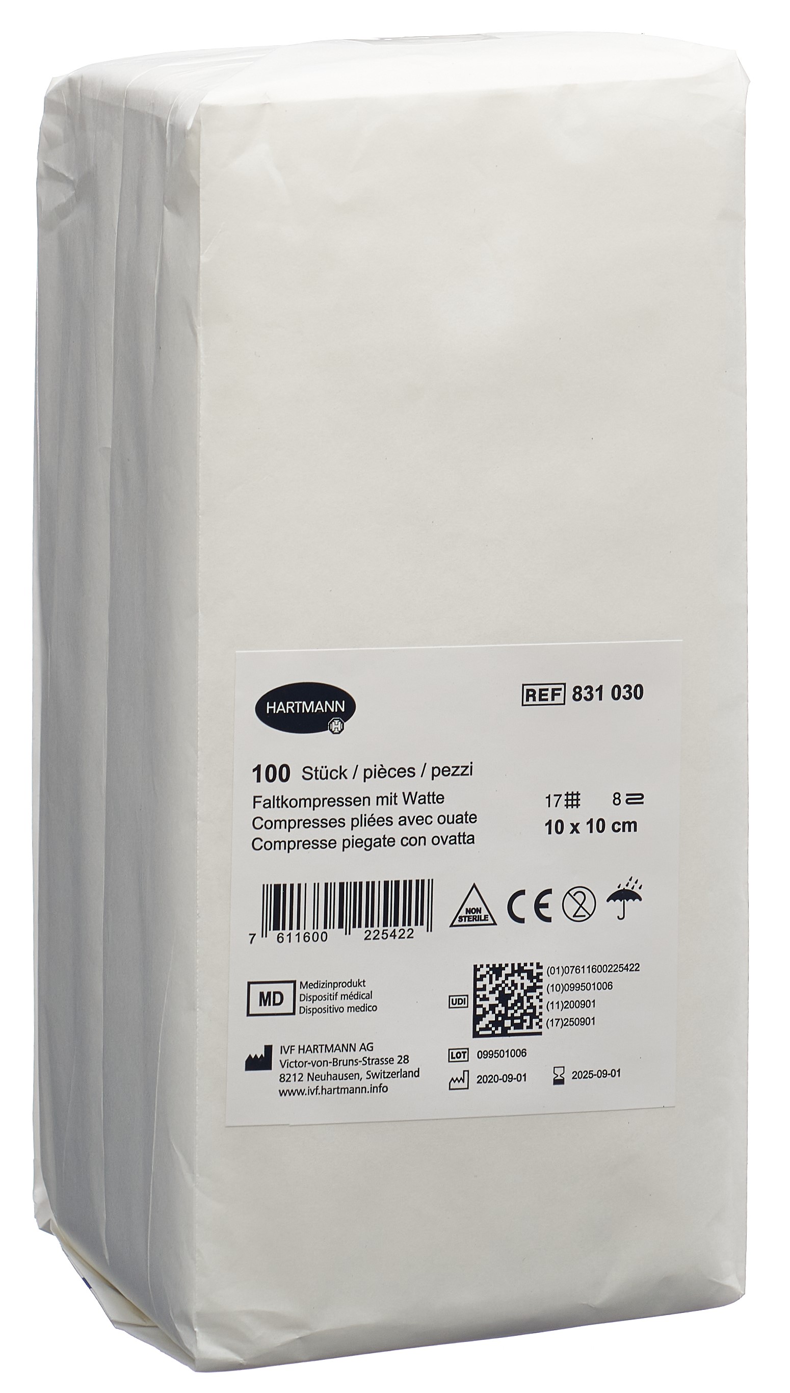 IVF Faltkompresse Watte Typ 17 10x10cm 8 fach