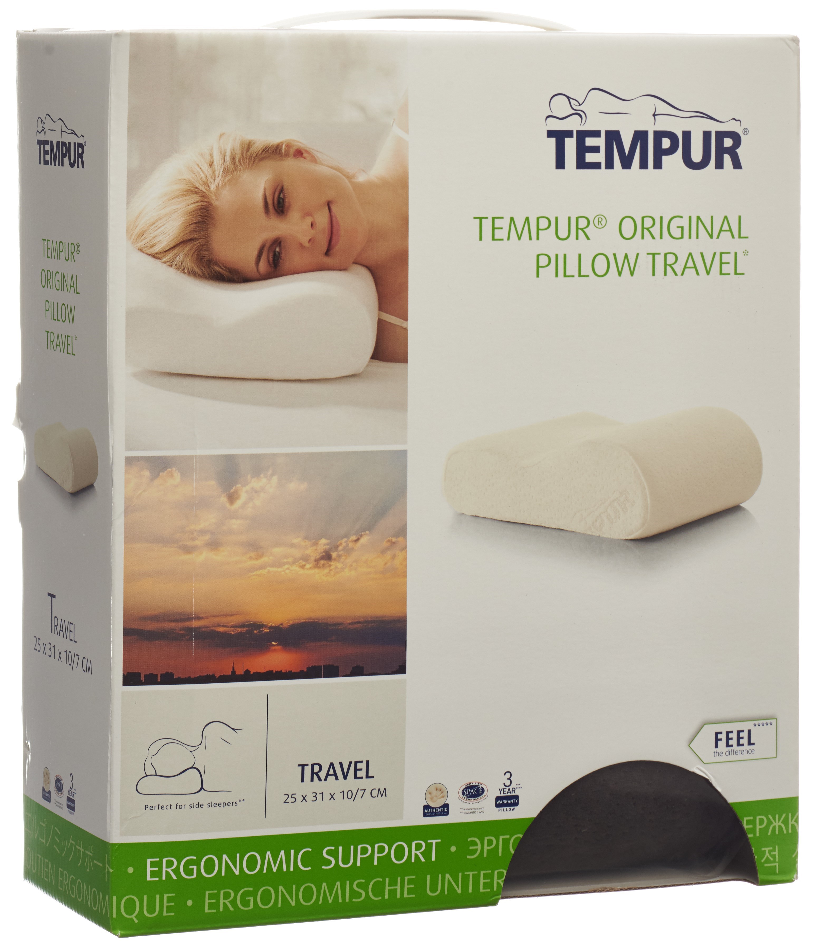 Tempur Reisekissen 25x31x10cm Bezug Velours grau