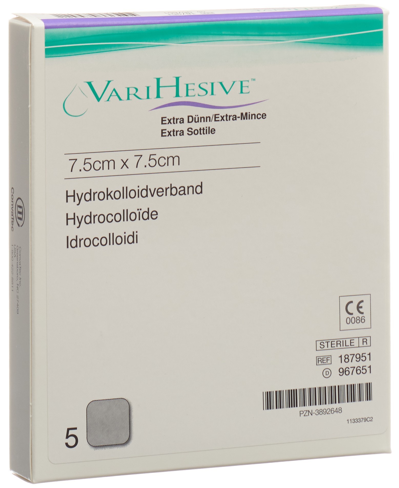 Varihesive Hydrokolloidverband Verband 7.5x7.5cm extra dünn
