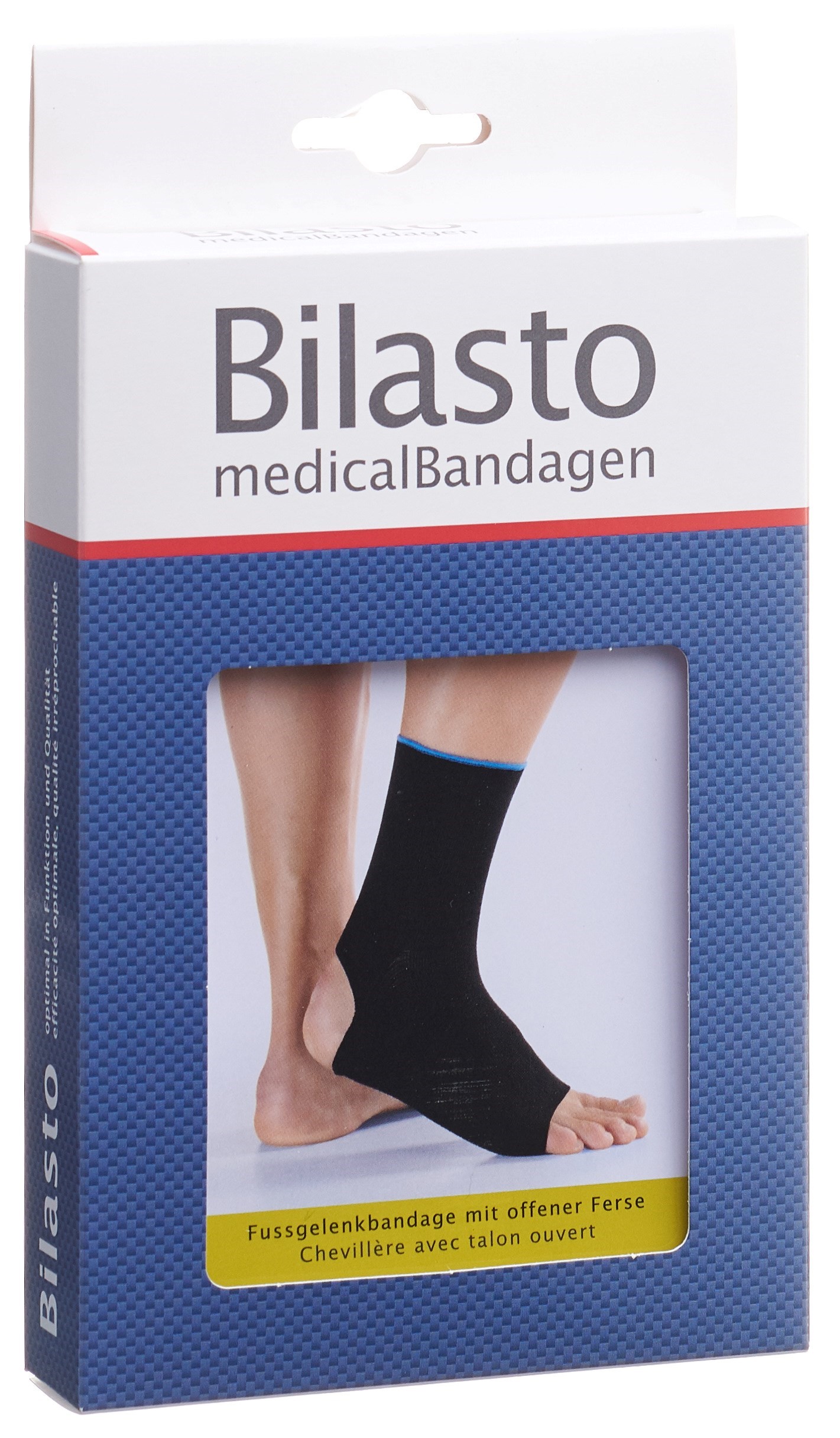 Bilasto Fussgelenkbandage XL Ferse offen schwarz/blau