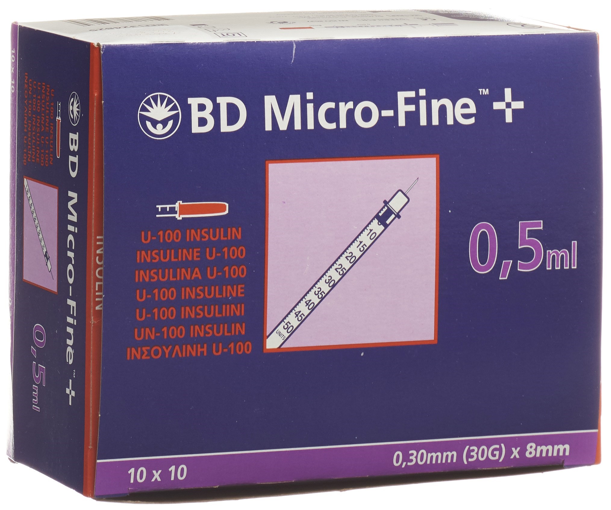 BD Micro-Fine+ U100 Insulin Spritze 8mmx0.3mm