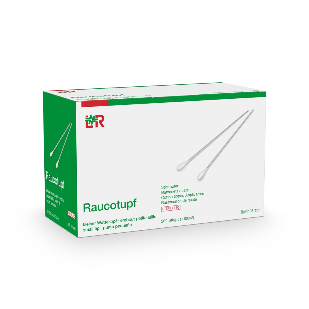 Raucotupf Wattestäbchen Holz 15cm kleiner Wattekopf steril
