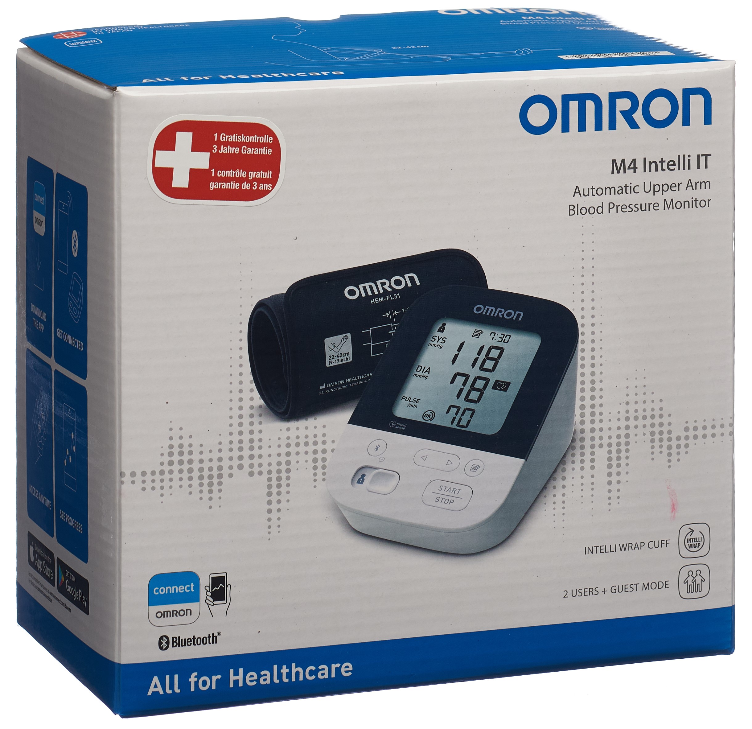 Omron Blutdruckmessgerät Oberarm M4 Intelli IT mit Connect App inklusive Gratisservice