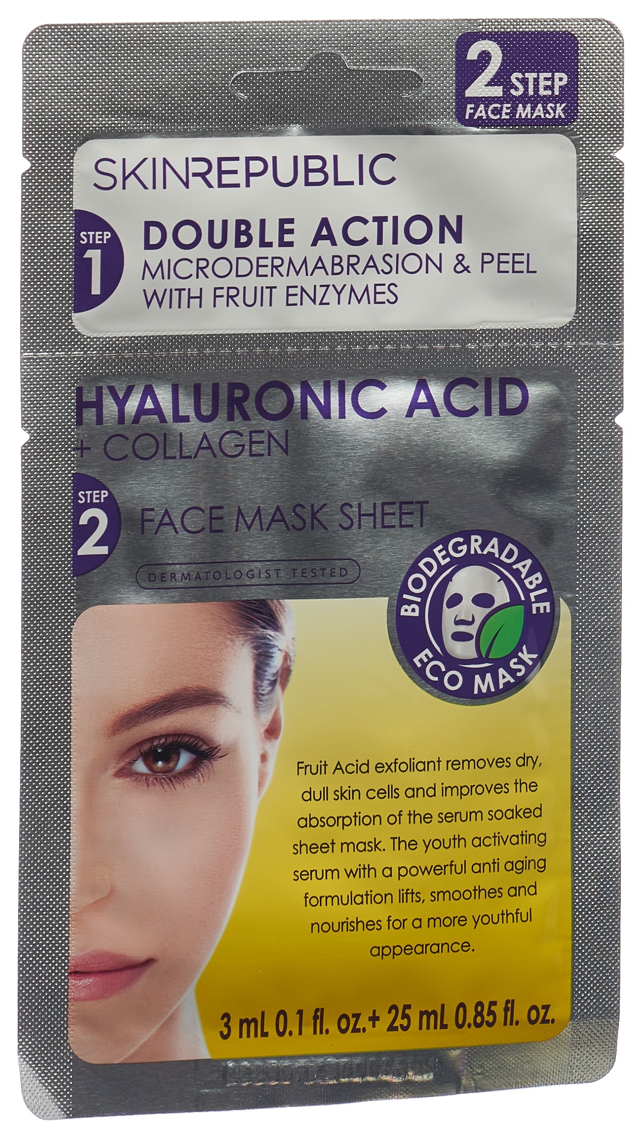 skin republic 2 Step Hyaluronic Acid 3ml + Collagen Face Mask Mask