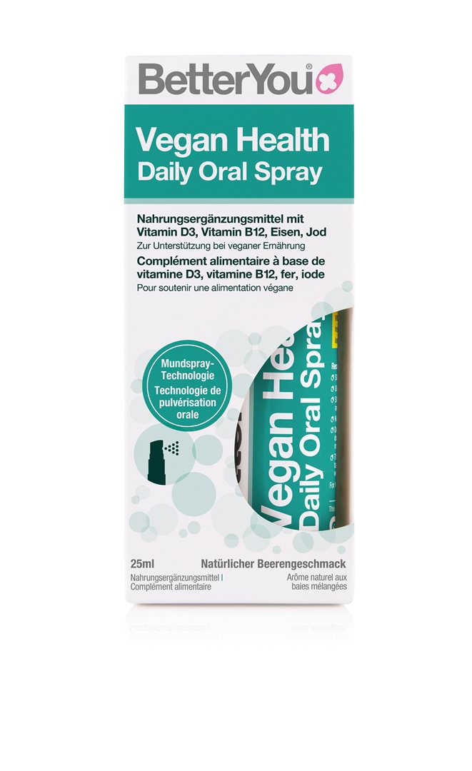 BetterYou Vegan Health Multivitamin vegan mit D3 B12 Eisen und Jod 2021 erhöhte Dosis Daily Oral Spray