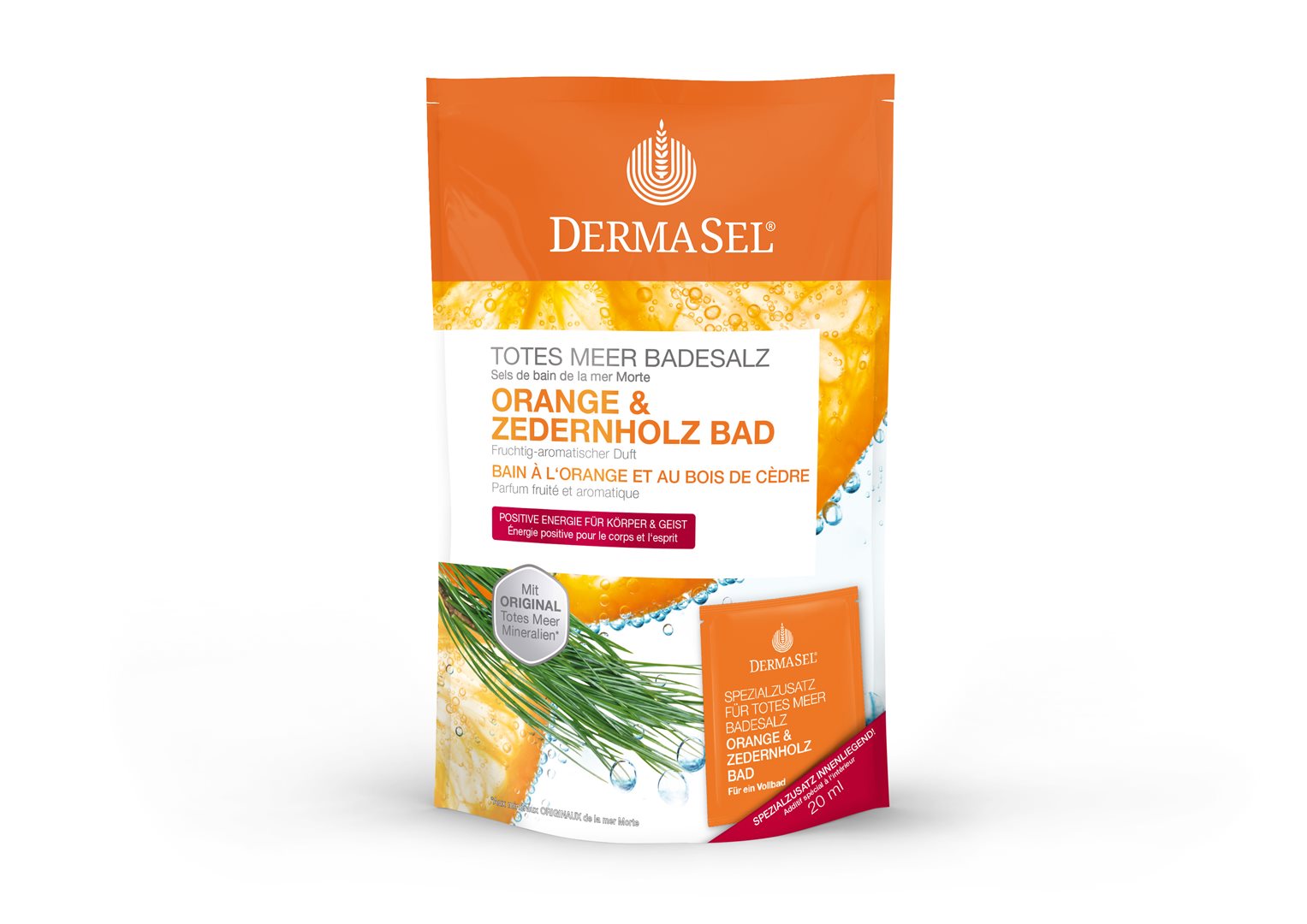 DermaSel Badesalz Orange & Zeder deutsch/französisch