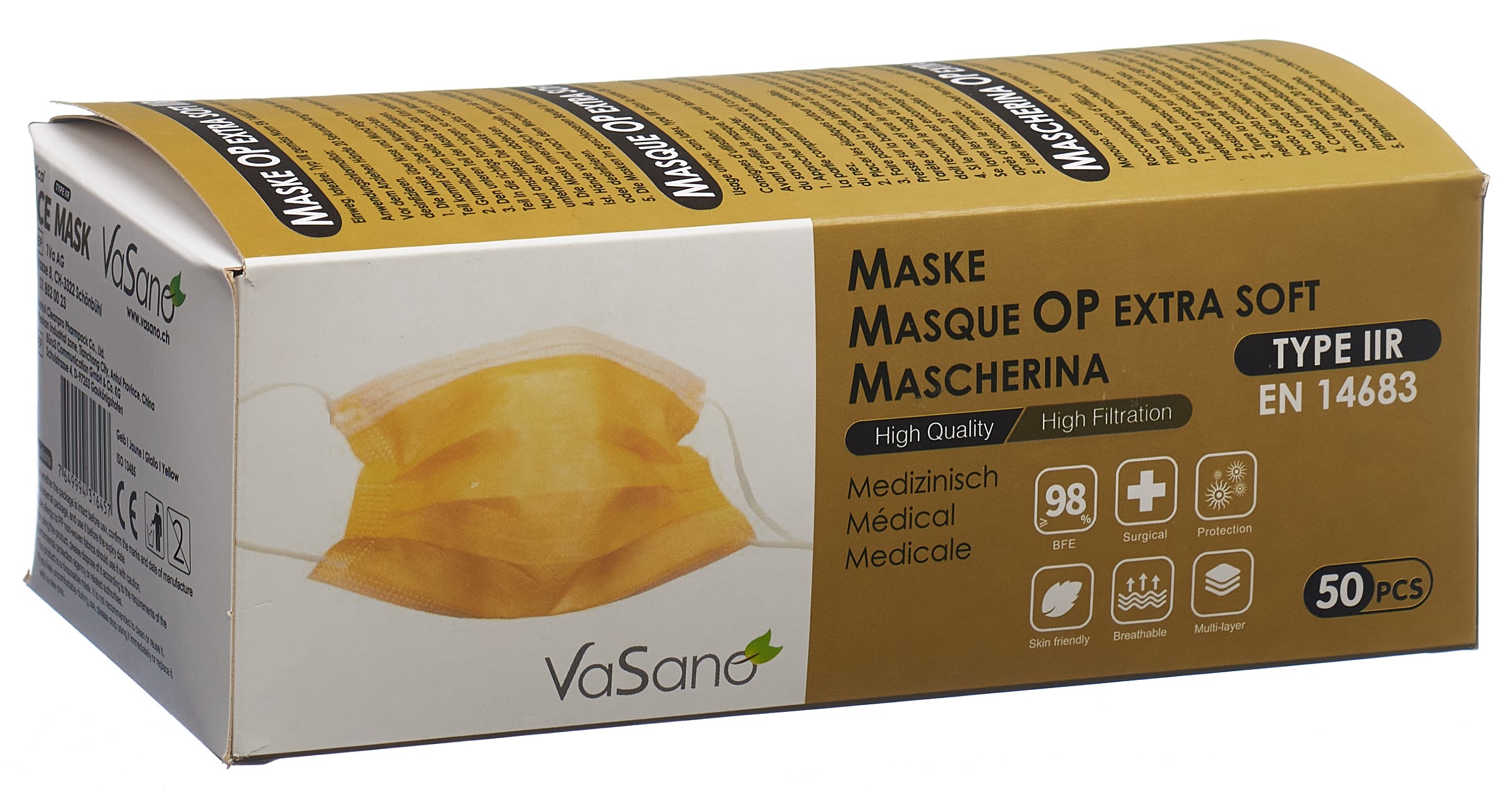 VaSano VaSano OP Maske extra Typ IIR deutsch/französisch/italienisch/englisch gelb