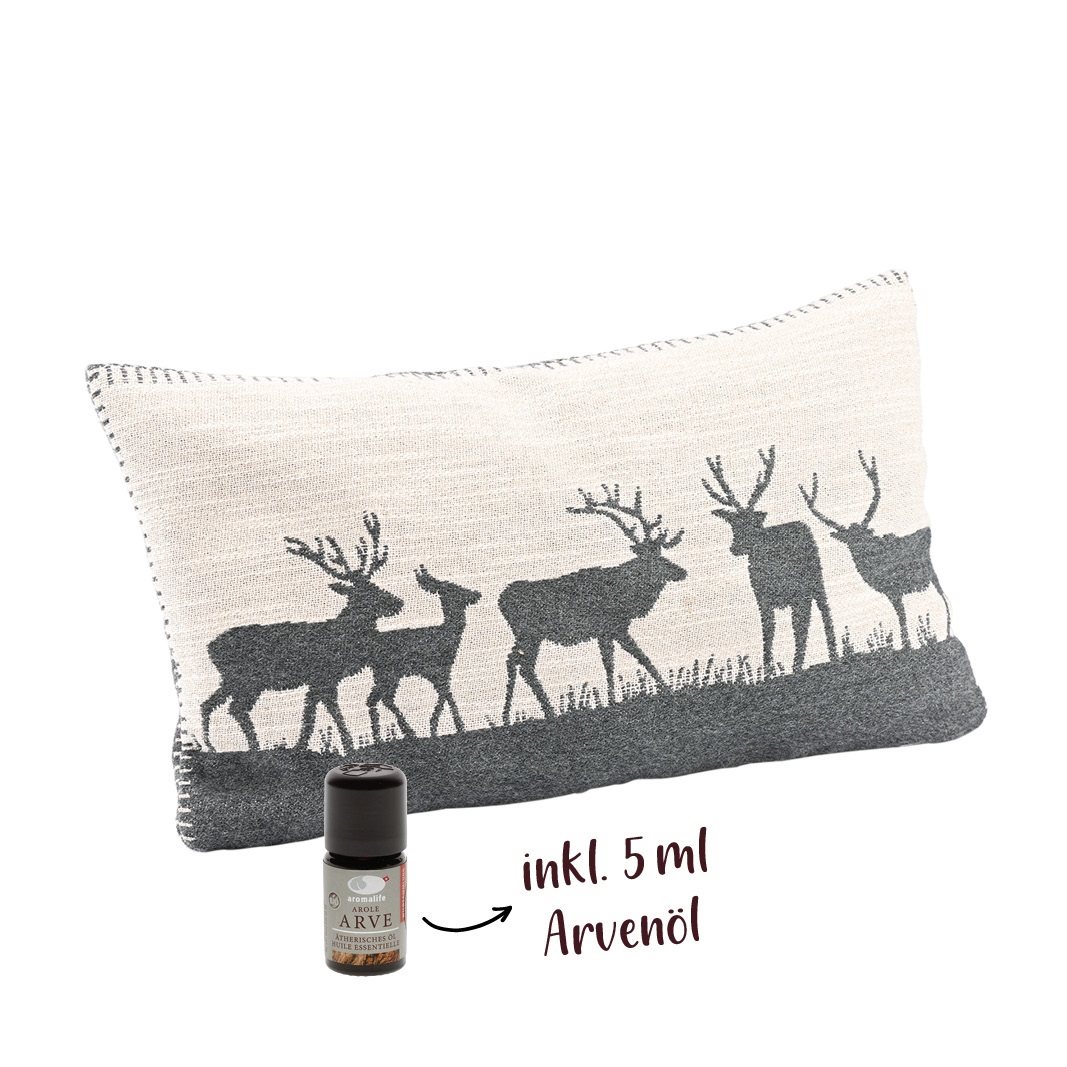 aromalife Arvenkissen Hirsch grau 20x35cm inklusiv ätherischem Öl Arve 5 ml
