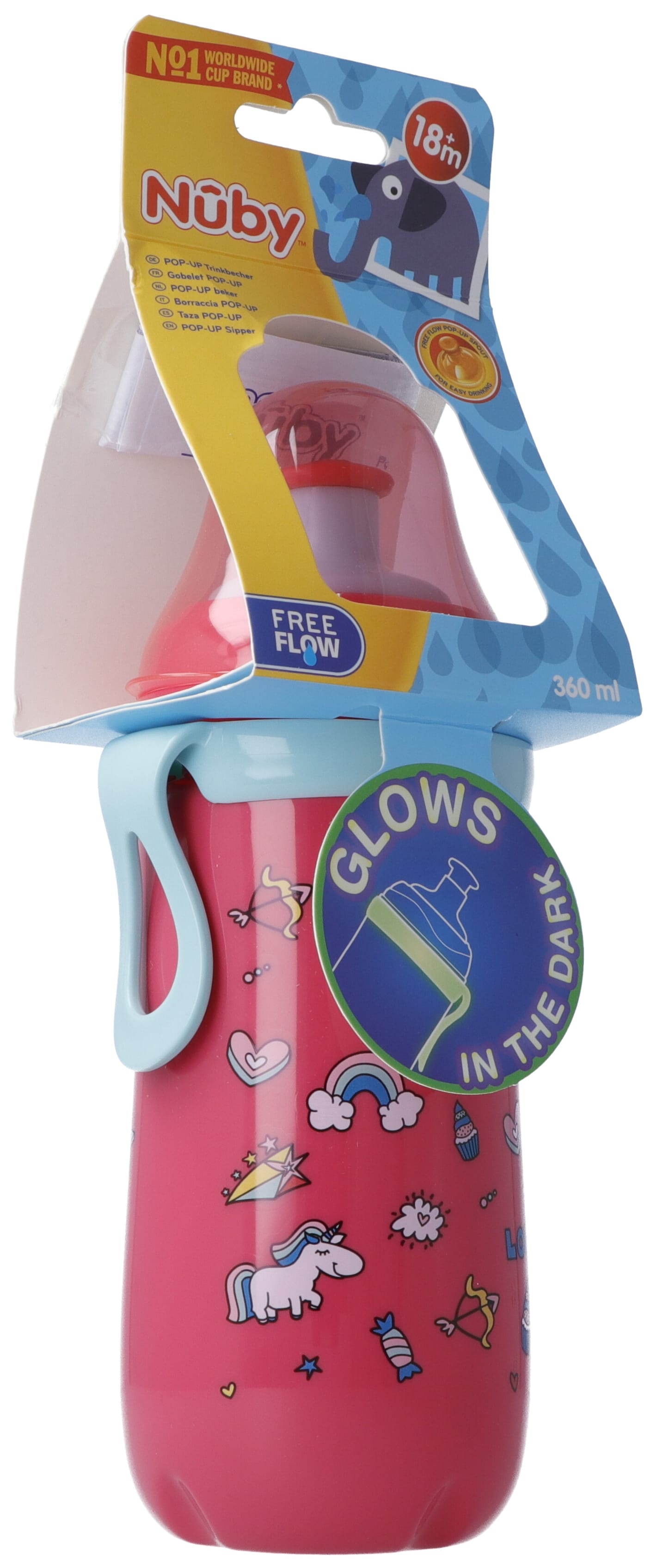Nûby Pop-Up Becher 360ml mit Sportverschluss und Leuchtring