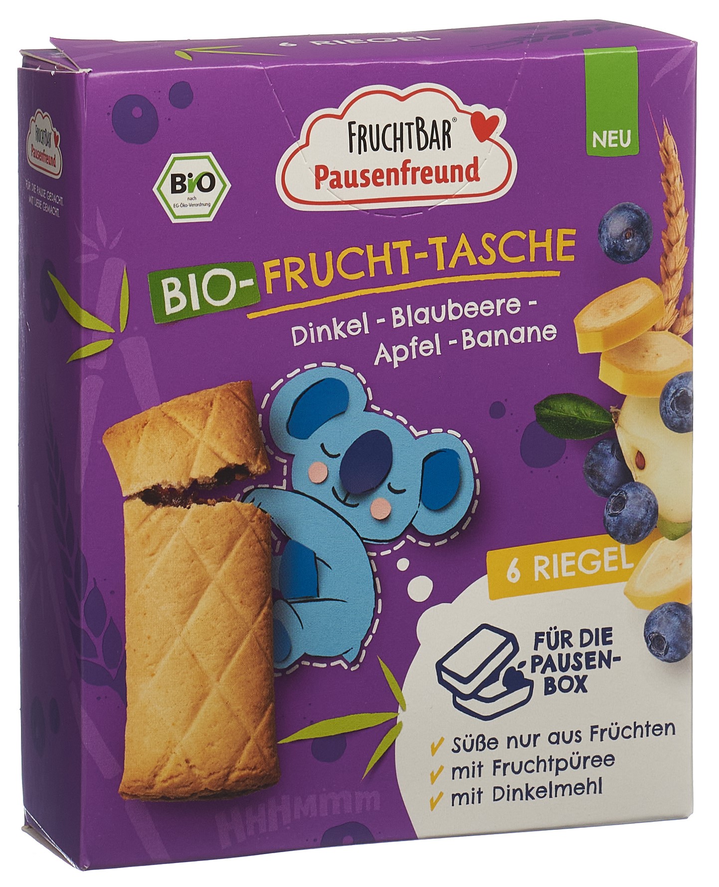 FRUCHTBAR Pausenfreund Frucht Tasche Bio Dinkel Blaubeere Apfel