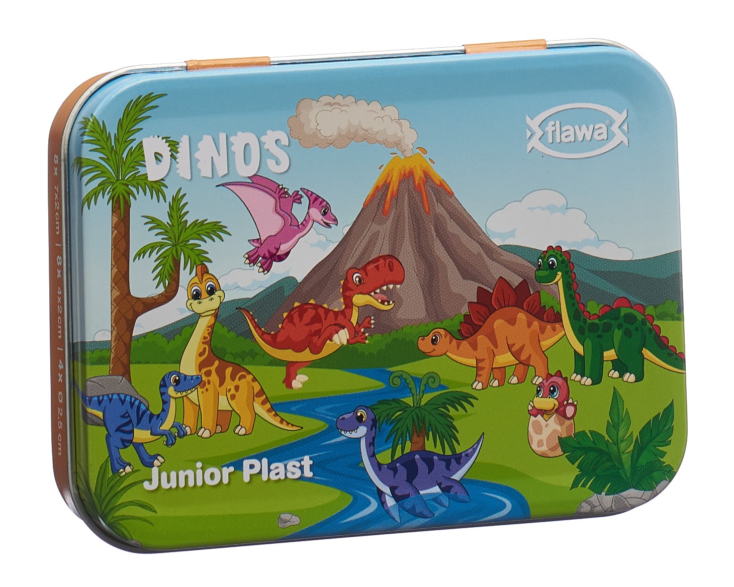 flawa Junior Plast Strips Dinos Tin Box