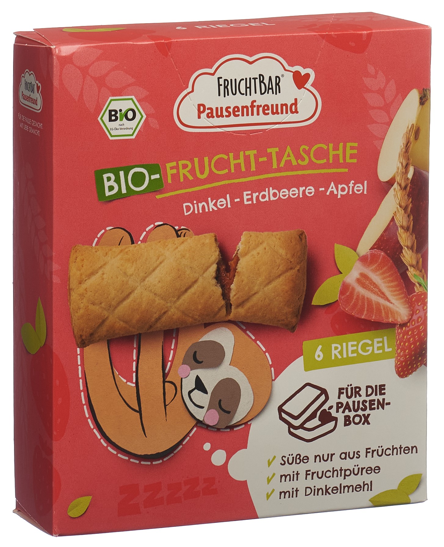 FRUCHTBAR Pausenfreund Frucht Tasche Bio Dinkel Erdbeere Apfel