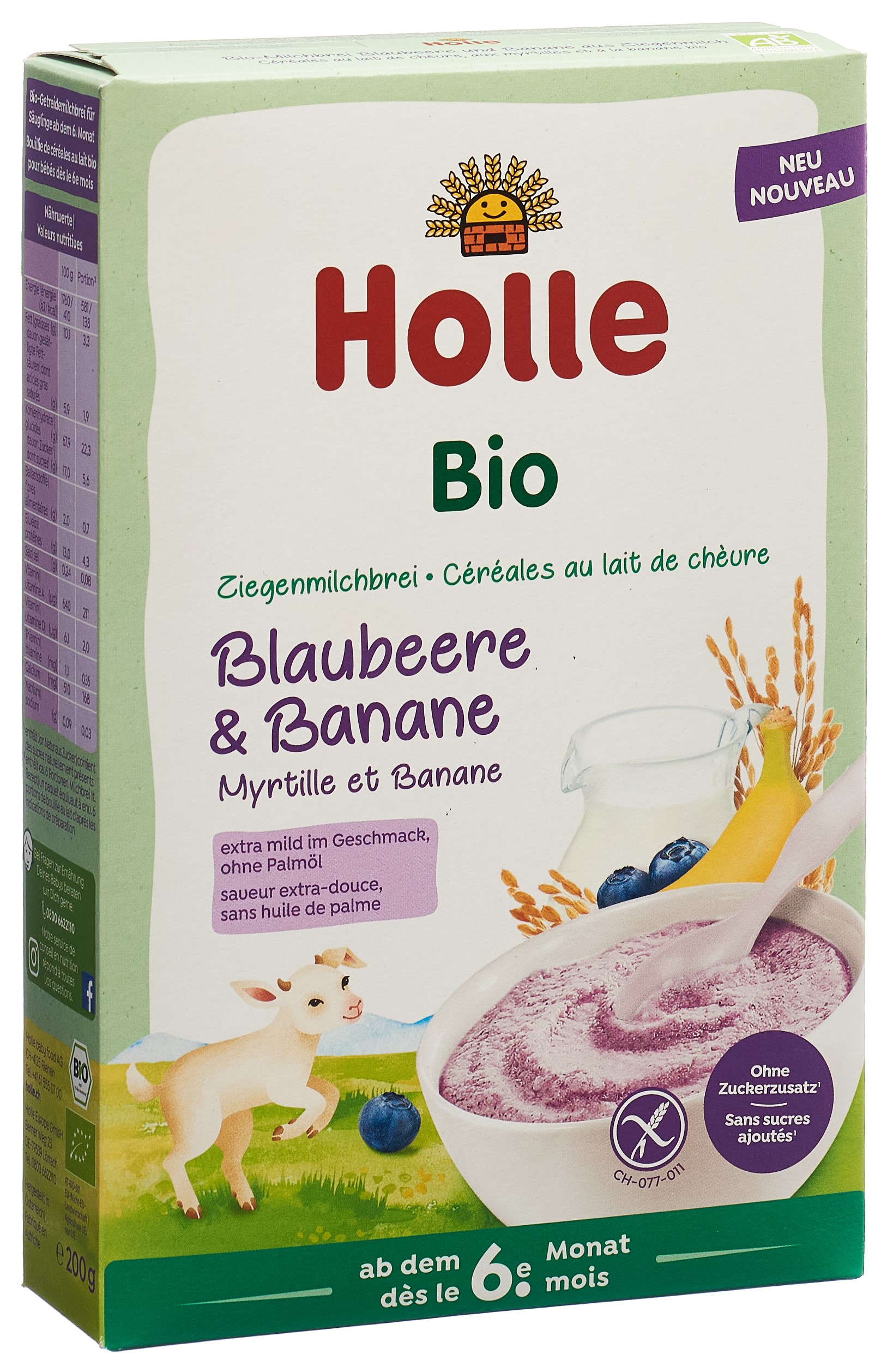 Holle Milchbrei aus Ziegenmilch Blaubeere und Banane Bio