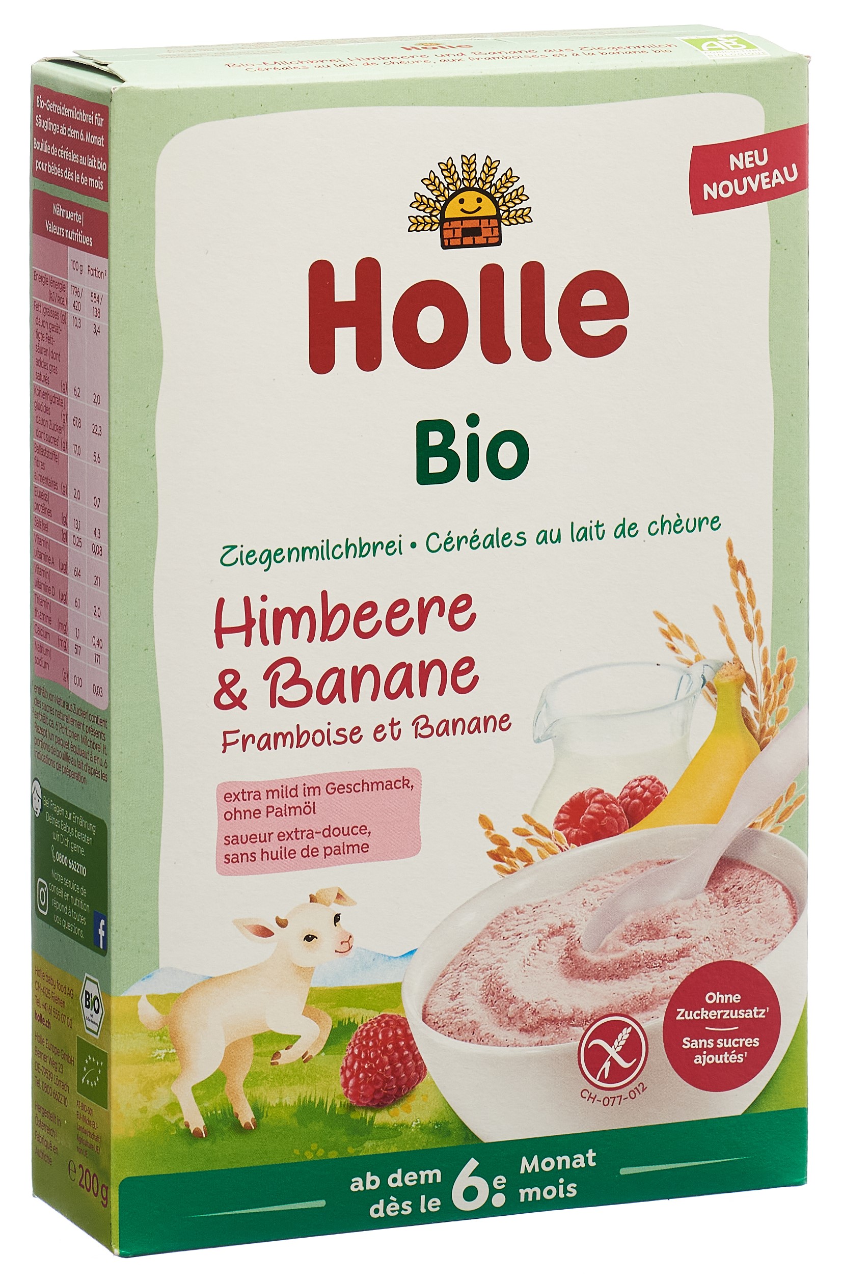 Holle Milchbrei aus Ziegenmilch Himbeere und Banane Bio