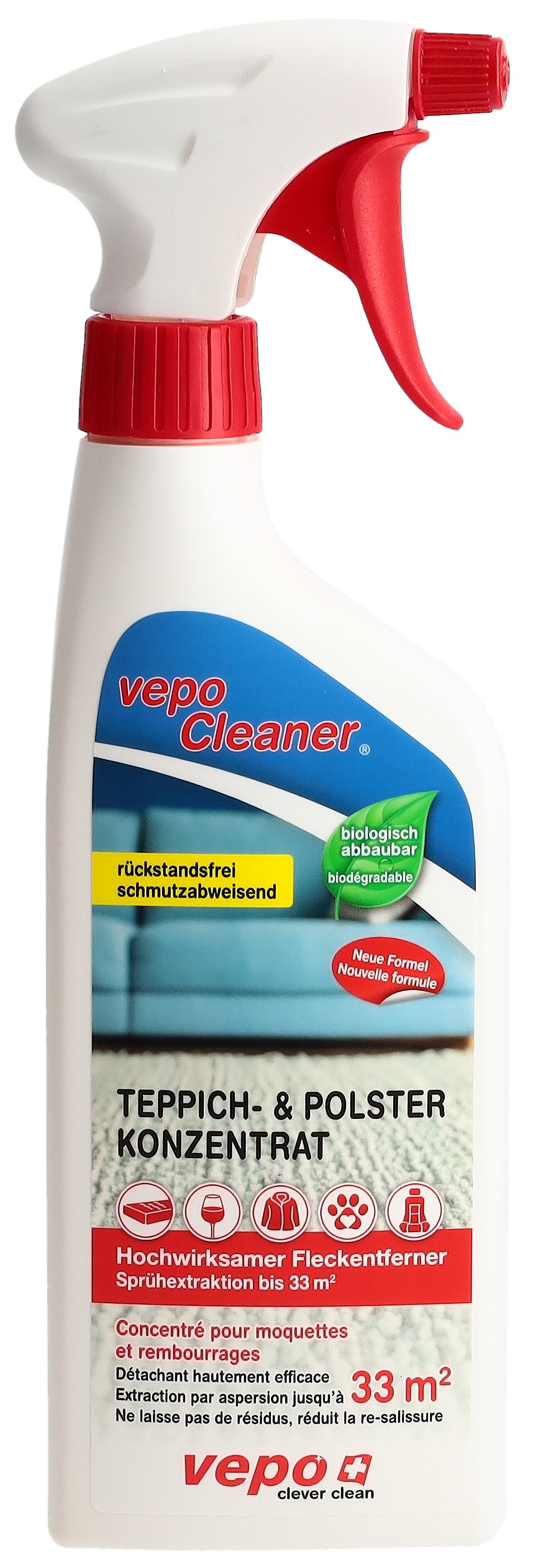 vepoCleaner Teppich + Polster Konzentrat und Fleckentferner Spray Sprühextraktion bis 33m2