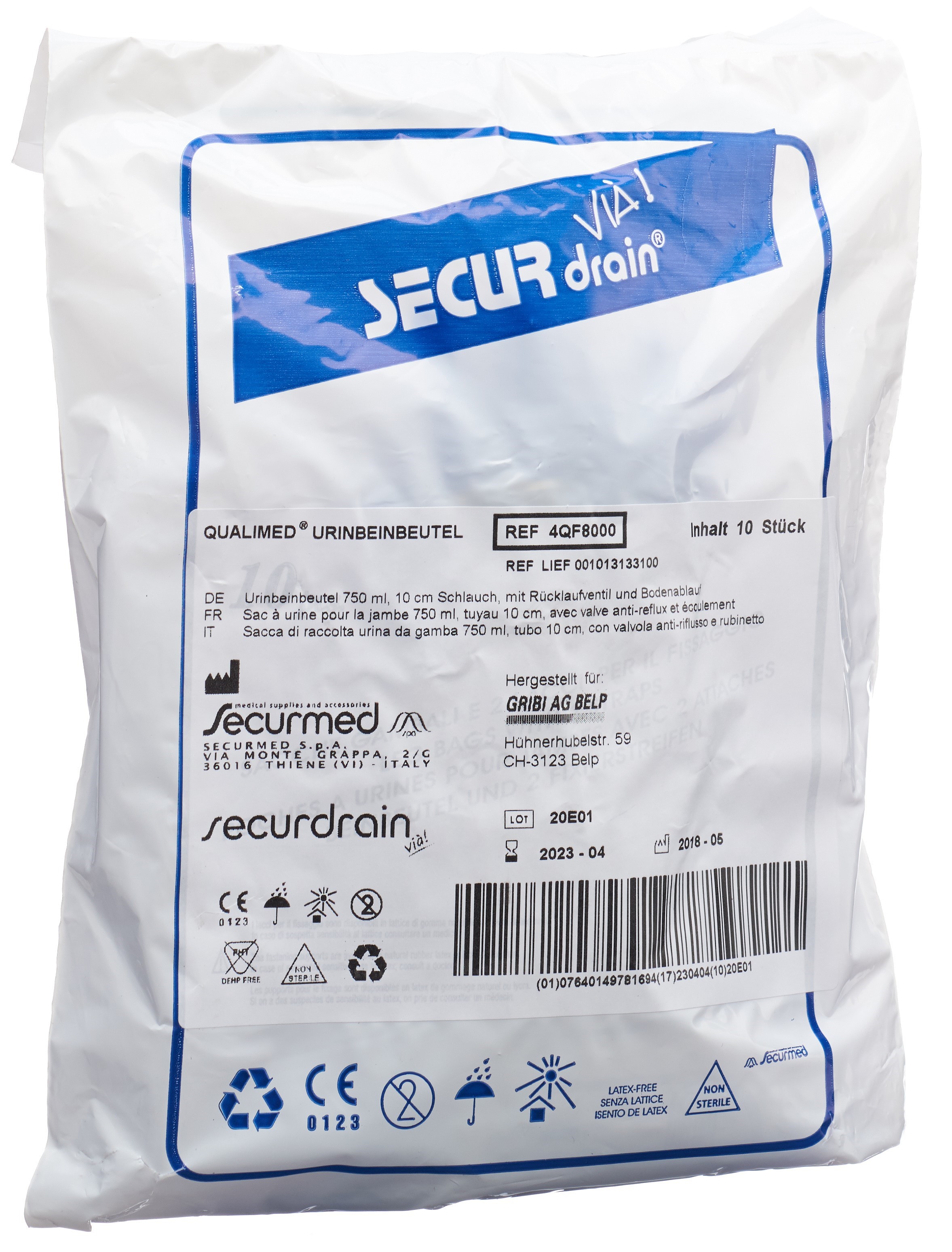 Qualimed Urinbeutel 750ml 10cm mit Rücklaufventil und Bodenablauf