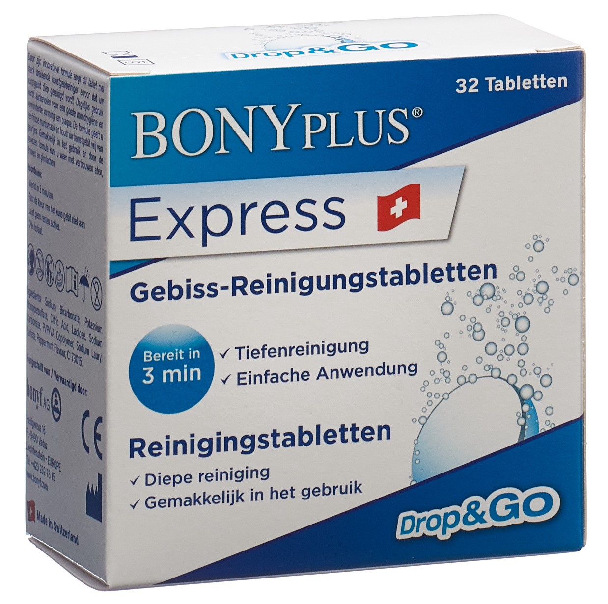 Bony Plus EXPRESS Reinigungs-Brausetabletten für Gebiss und Zahnspangen
