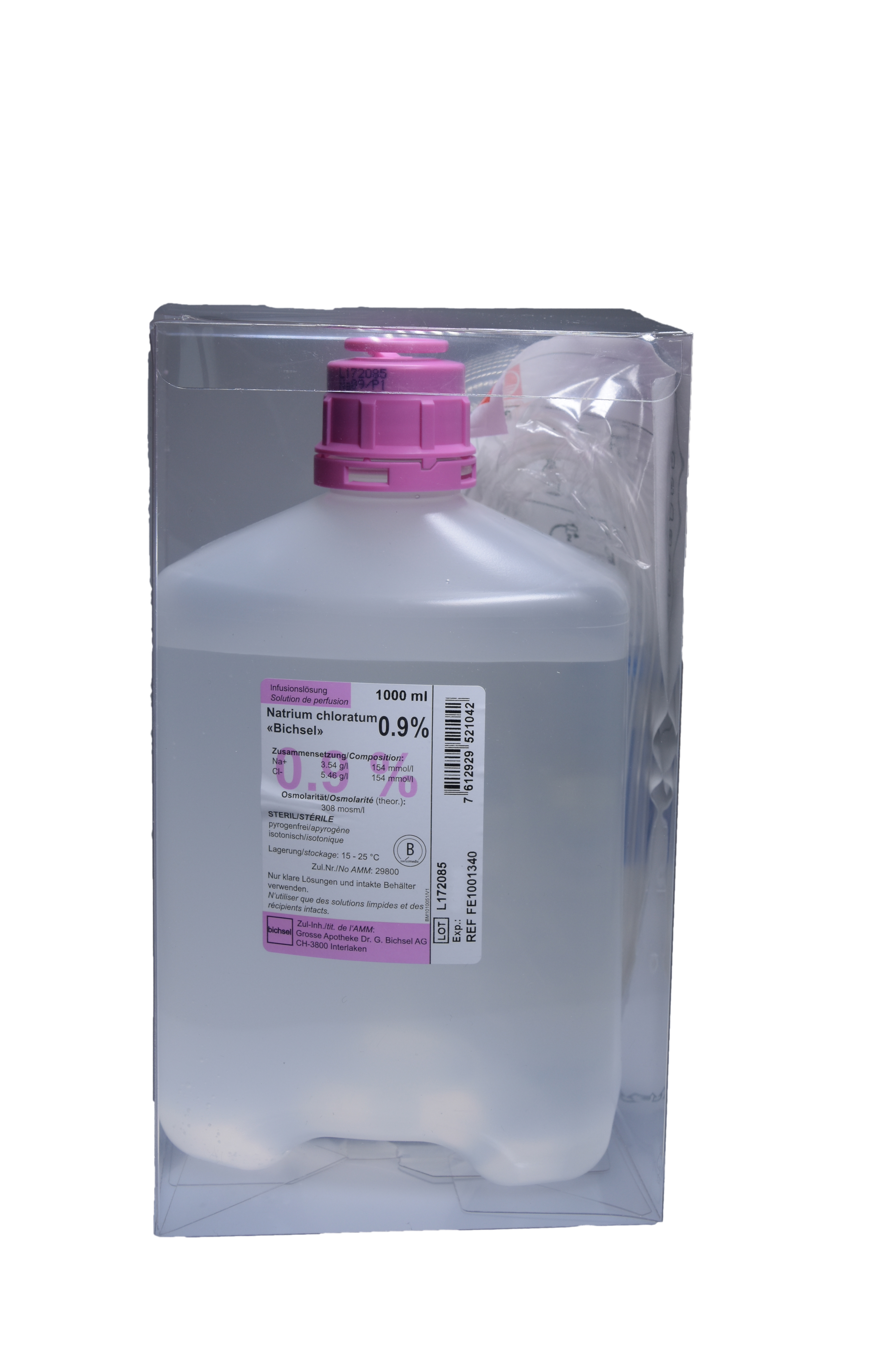 NaCl Bichsel Inf Lös 0.9 % 1000ml Plastikflasche mit Besteck