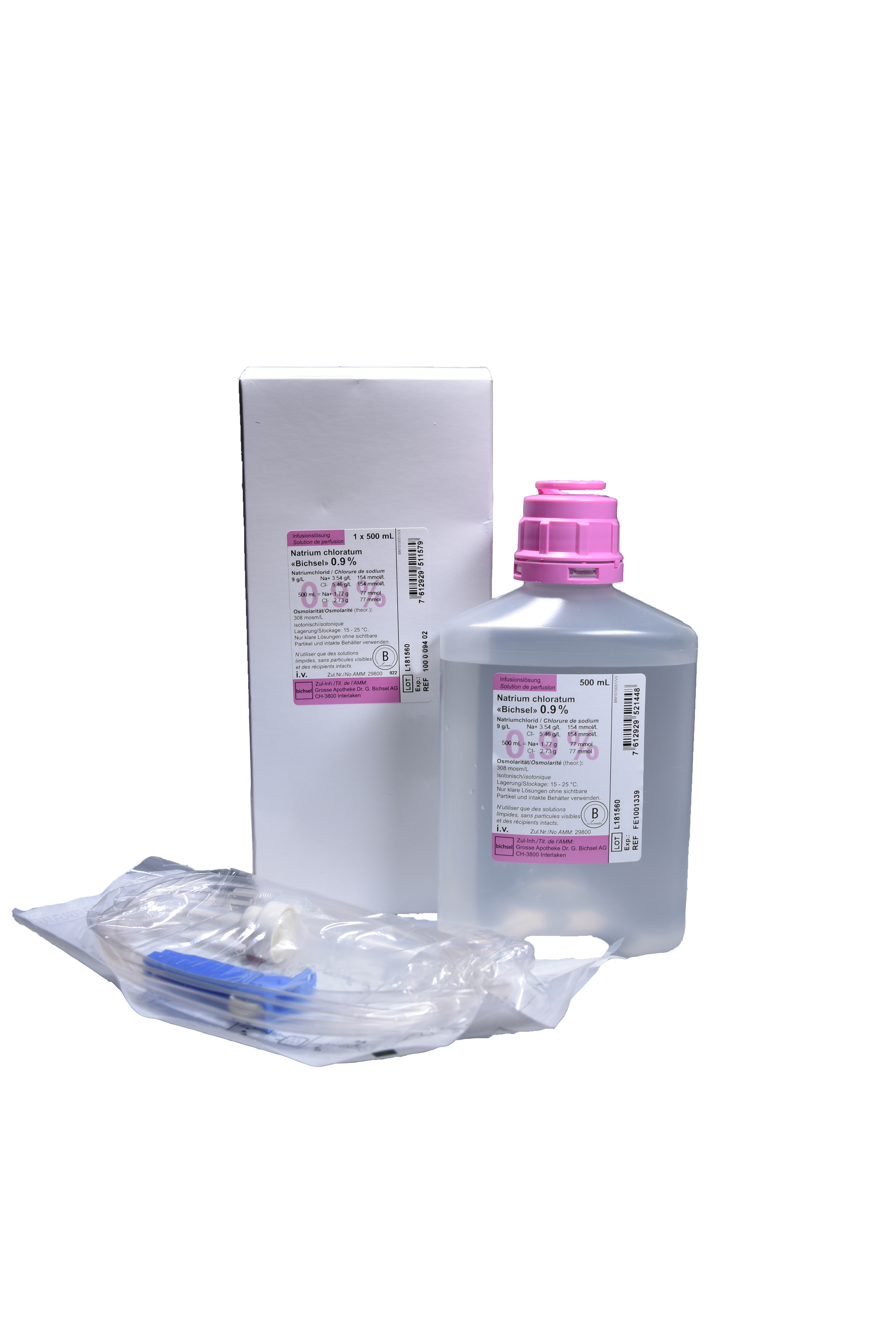 NaCl Bichsel Inf Lös 0.9 % 500ml Plastikflasche mit Besteck