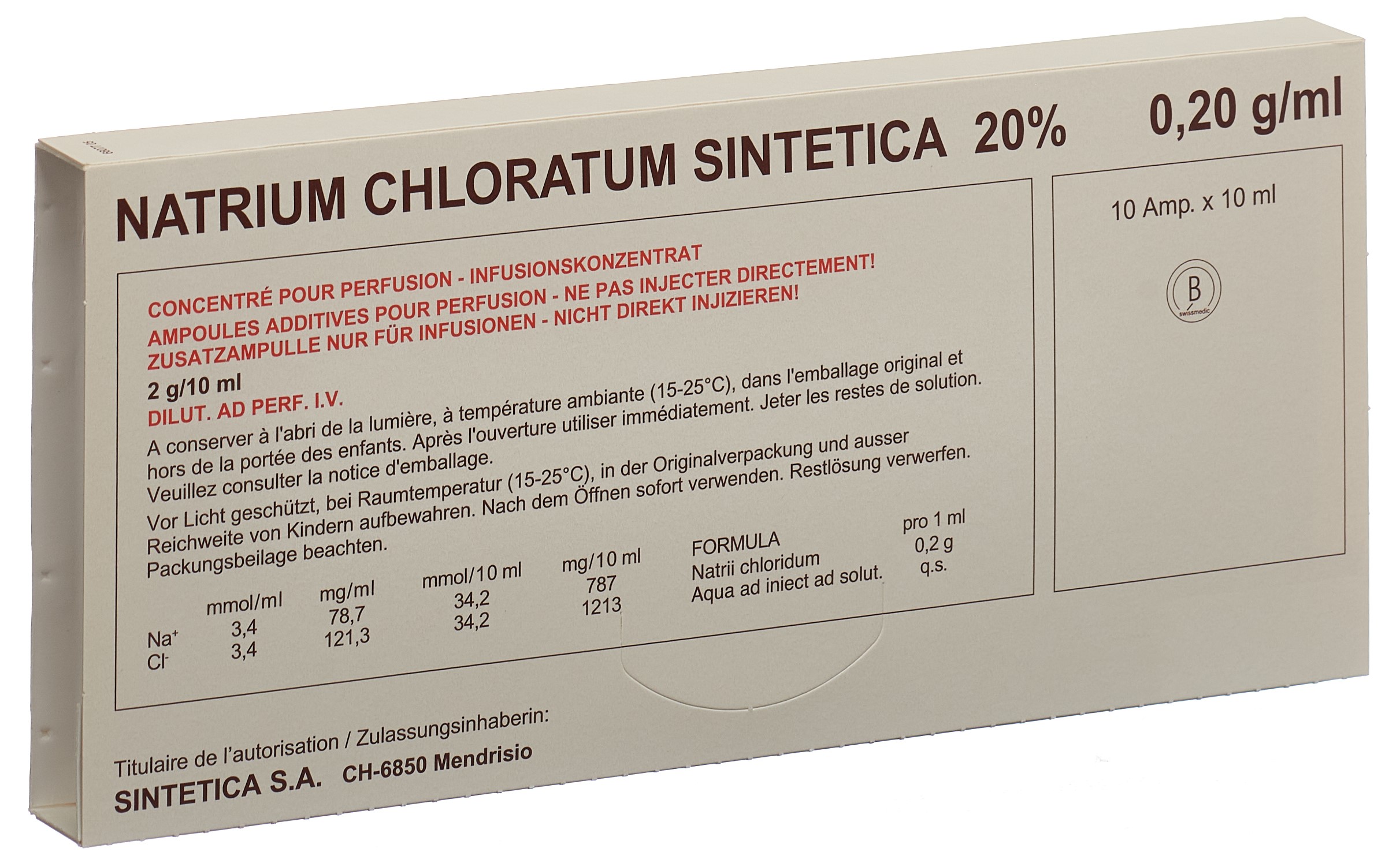 NaCl Sintetica Inf Konz 20 % 10ml Ampullen Natrium Chloratum