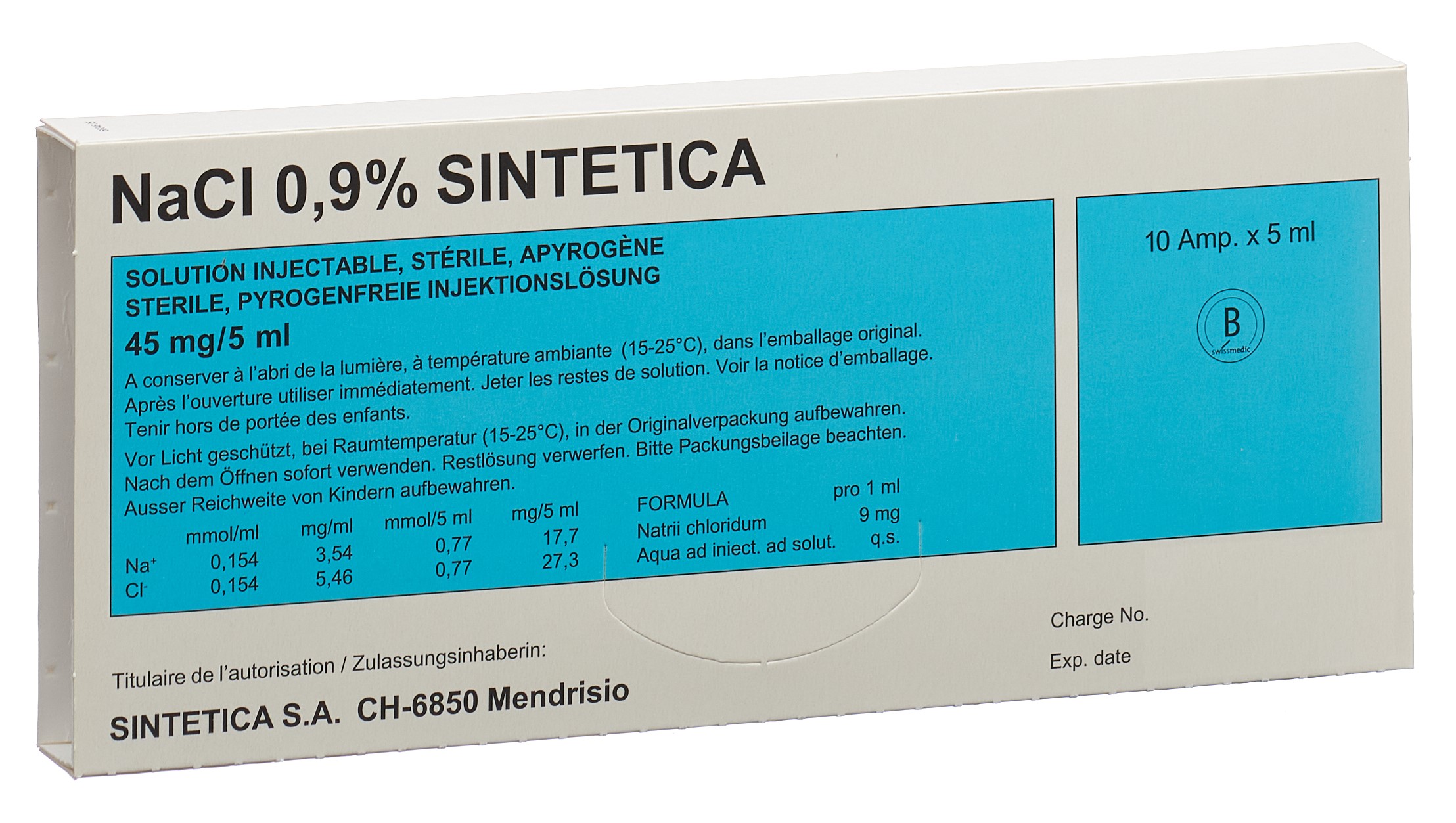 NaCl Sintetica 0.9% 45 mg/5ml 5 ml Ampullen
