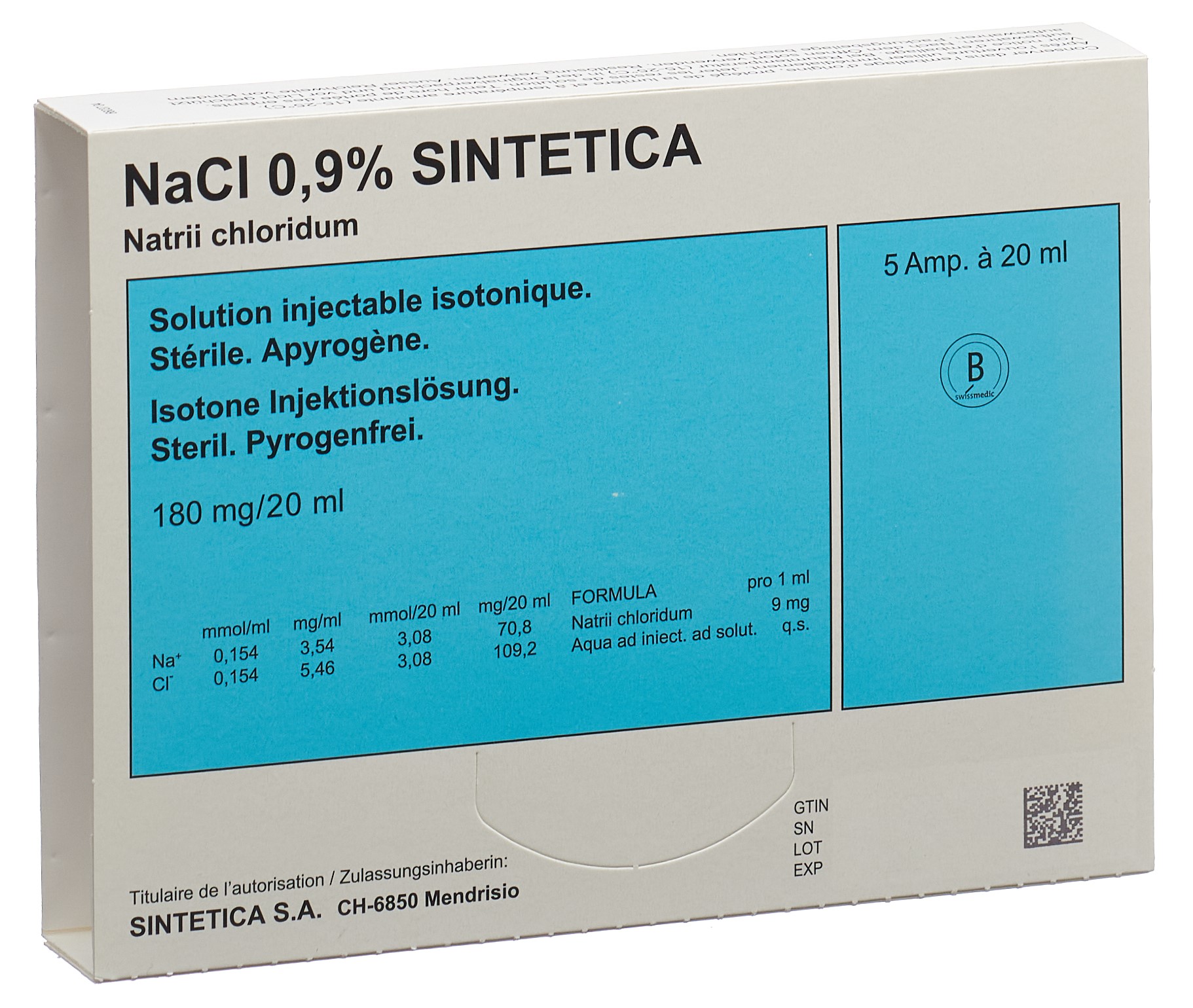 NaCl Sintetica 0.9% 180 mg/20ml 20ml Ampullen