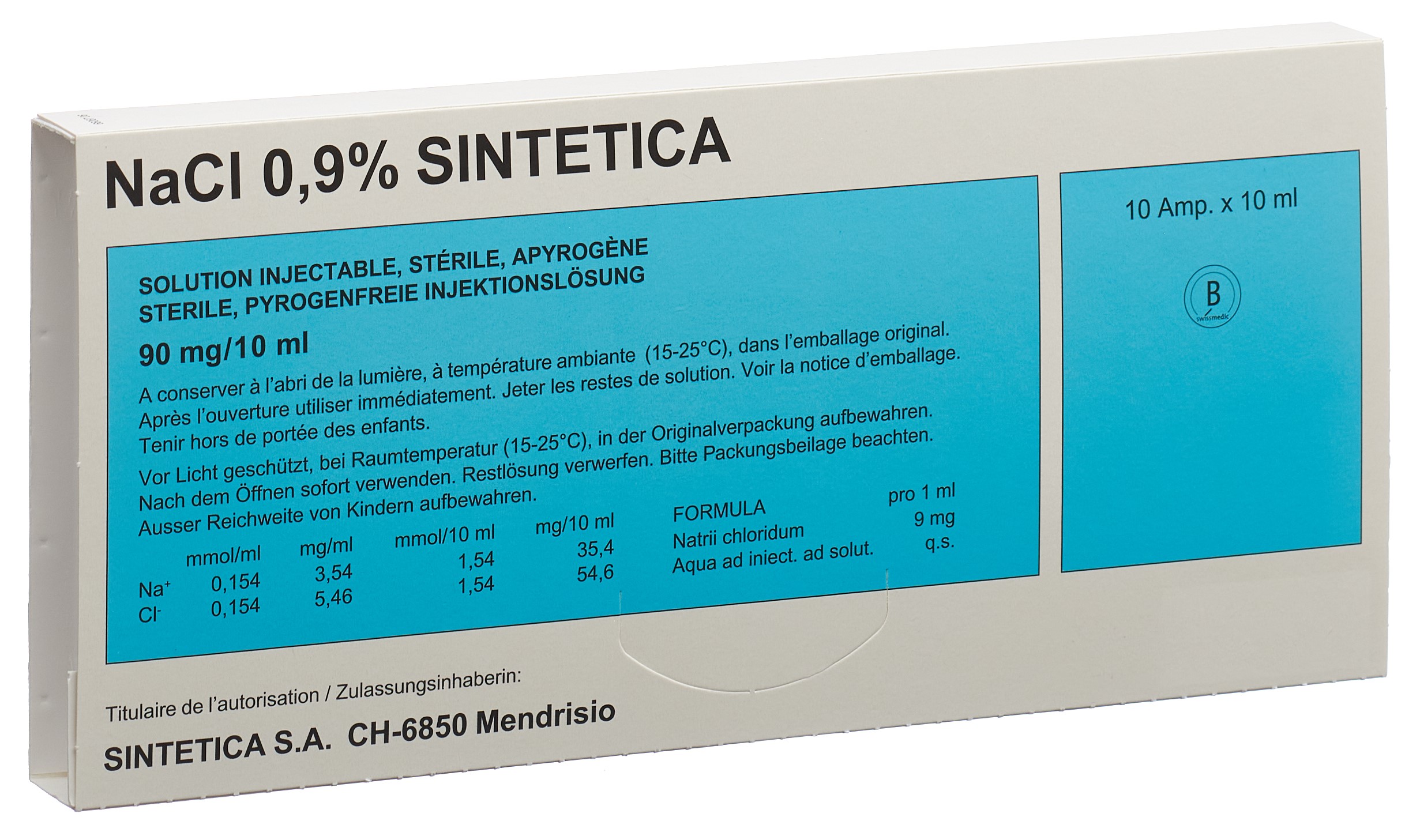 NaCl Sintetica 0.9% 90 mg/10ml 10ml Ampullen