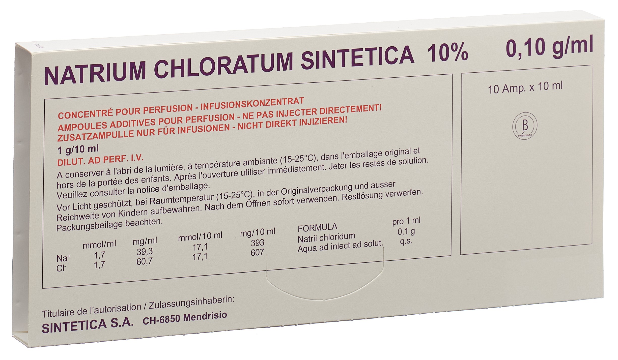 NaCl Sintetica Inf Konz 10 % 10ml Ampullen Natrium Chloratum