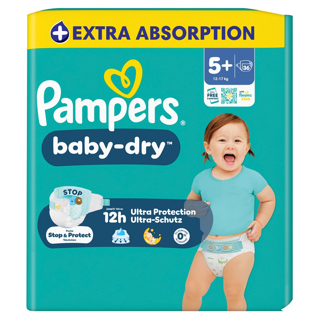 PAMPERS Baby Dry Taille 3 - 6 à 10 kg - 124 couches - Maxi Pack